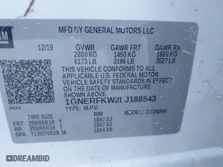 2020 Chevrolet Traverse LS with VIN 1GNERFKW2LJ188543, listed as a IAAI auction lot 41632125 with 26,548 mi miles. Bid and sale history available at carsss.com. Image 9.