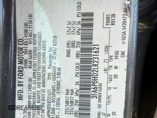 2020 Ford Fusion SE z VIN 3FA6P0HD2LR231621, wystawiony jako Copart lot #58442735 z przebiegiem 50 598 mil mil oraz Szkody całkowita. Historia ofert i sprzedaży dostępna na DreamBid. Obrazek 10.