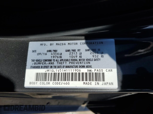2017 Mazda 6 Touring with VIN JM1GL1V51H1111906, listed as a Copart auction lot 48467945 with 80,852 mi miles and Salvage Title. Bid and sale history available at carsss.com. Image 12.