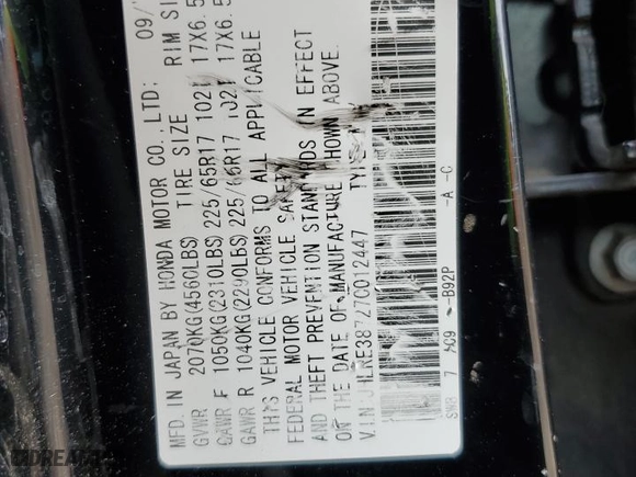 2007 Honda CR-V EX-L with VIN JHLRE38727C012447, listed as a Copart auction lot 49269685 with 163,772 mi miles and Salvage Title. Bid and sale history available at carsss.com. Image 15.