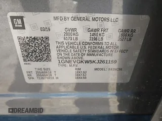 2019 Chevrolet Traverse LT Cloth with VIN 1GNEVGKW5KJ261159, listed as a IAAI auction lot 41745756 with 116,537 mi miles. Bid and sale history available at carsss.com. Image 9.