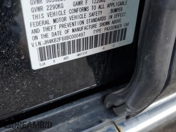 2011 Acura RL Technology with VIN JH4KB2F68BC000497, listed as a Copart auction lot 43734775 with 165,020 mi miles and Salvage Title. Bid and sale history available at DreamBid. Image 12.