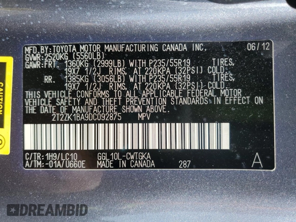 2013 Lexus RX 350 z VIN 2T2ZK1BA9DC092875, wystawiony jako Copart lot #62983815 z przebiegiem 135 437 mil mil oraz Szkoda całkowita • Salvage title. Historia ofert i sprzedaży dostępna na DreamBid. Obrazek 14.