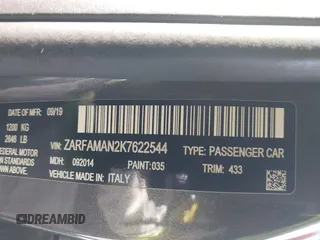 2019 Alfa Romeo Giulia z VIN ZARFAMAN2K7622544, wystawiony jako IAAI lot #41600030 z przebiegiem 37 045 mil mil oraz . Historia ofert i sprzedaży dostępna na DreamBid. Obrazek 9.