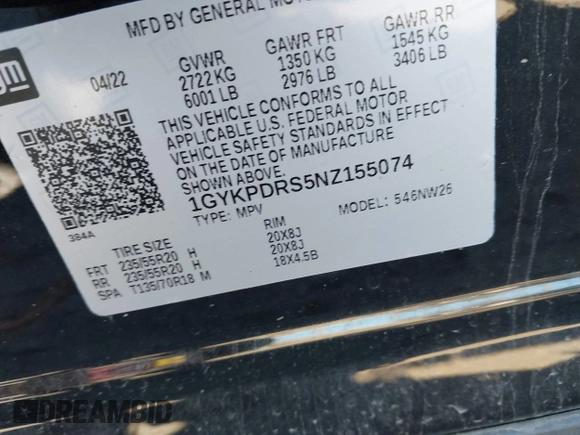 2022 Cadillac XT6 Premium Luxury with VIN 1GYKPDRS5NZ155074, listed as a IAAI auction lot 40741826 with 0 mi miles. Bid and sale history available at carsss.com. Image 9.