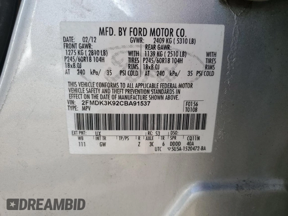 2012 Ford Edge Limited with VIN 2FMDK3K92CBA91537, listed as a Copart auction lot 46669425 with 186,595 mi miles and Salvage Title. Bid and sale history available at carsss.com. Image 13.