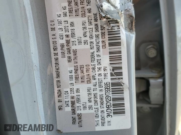 2025 Mazda CX-30 S Preferred with VIN 3MVDMBCM2SM789685, listed as a Copart auction lot 63571095 with Not provided miles and Non repairable. Bid and sale history available at DreamBid. Image 14.