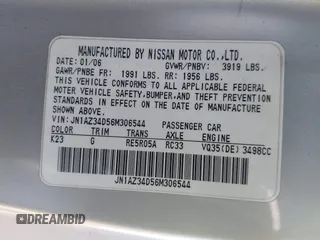 2006 Nissan 350Z with VIN JN1AZ34D56M306544, listed as a IAAI auction lot 42000765 with 150,126 mi miles. Bid and sale history available at carsss.com. Image 9.