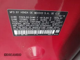 2015 Honda Fit LX with VIN 3HGGK5H5XFM775385, listed as a IAAI auction lot 42555319 with 81,615 mi miles and . Bid and sale history available at DreamBid. Image 9.