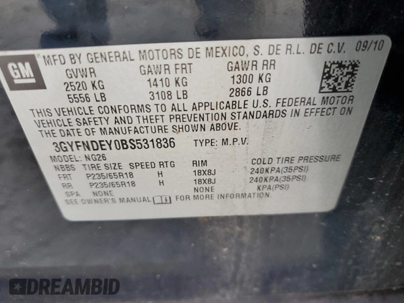 2011 Cadillac SRX Luxury Collection with VIN 3GYFNDEY0BS531836, listed as a Copart auction lot 49835705 with 230,461 mi miles and Salvage Title. Bid and sale history available at carsss.com. Image 15.