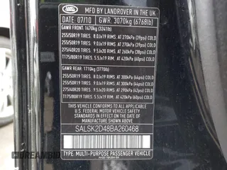 2011 Land Rover Range Rover Sport HSE Lux z VIN SALSK2D48BA260468, wystawiony jako IAAI lot #42203613 z przebiegiem 112 040 mil mil oraz . Historia ofert i sprzedaży dostępna na DreamBid. Obrazek 9.
