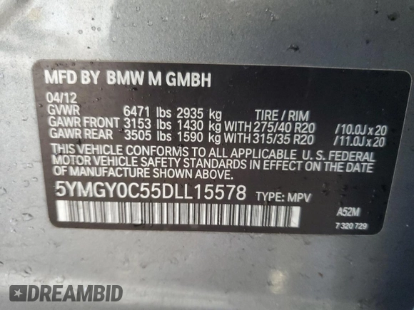 2013 BMW X5 M with VIN 5YMGY0C55DLL15578, listed as a Copart auction lot 49864485 with 111,268 mi miles and Clean Title. Bid and sale history available at carsss.com. Image 13.