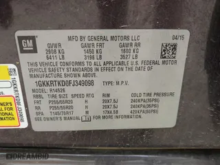 2015 GMC Acadia Denali with VIN 1GKKRTKD0FJ349098, listed as a IAAI auction lot 41882893 with 159,201 mi miles. Bid and sale history available at carsss.com. Image 9.