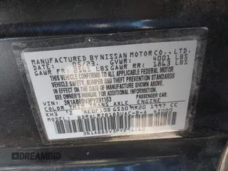 2023 Nissan Sentra SR with VIN 3N1AB8DV3PY291163, listed as a IAAI auction lot 41754556 with 41,211 mi miles. Bid and sale history available at carsss.com. Image 9.