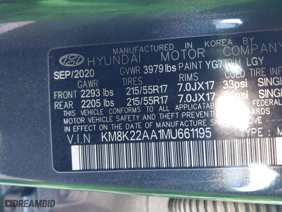 2021 Hyundai Kona SEL with VIN KM8K22AA1MU661195, listed as a IAAI auction lot 41348313 with 46,236 mi miles. Bid and sale history available at carsss.com. Image 9.