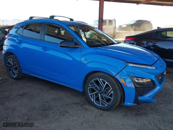 2022 Hyundai Kona N Line with VIN KM8K33A36NU824980, listed as a IAAI auction lot 41814053 with 1 mi miles. Bid and sale history available at carsss.com. Image 1.
