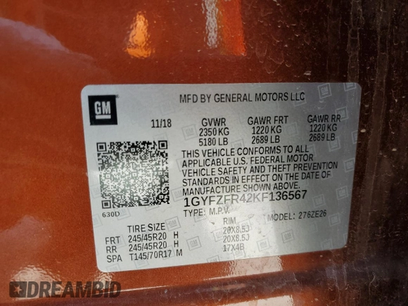 2019 Cadillac XT4 AWD Sport with VIN 1GYFZFR42KF136567, listed as a Copart auction lot 52018445 with 99,944 mi miles and Salvage title. Bid and sale history available at DreamBid. Image 15.