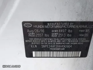 2017 Hyundai Sonata SE with VIN 5NPE24AF2HH490904, listed as a IAAI auction lot 41881616 with 100,114 mi miles. Bid and sale history available at carsss.com. Image 9.