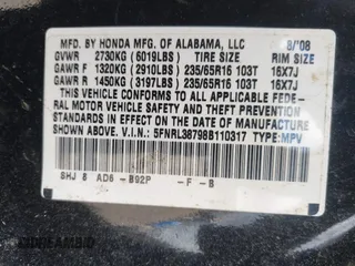 2008 Honda Odyssey EX-L with VIN 5FNRL38798B110317, listed as a IAAI auction lot 42216800 with 268,079 mi miles and . Bid and sale history available at carsss.com. Image 9.