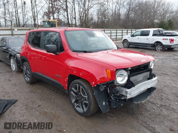 2020 Jeep Renegade Sport with VIN ZACNJAAB3LPL75076, listed as a IAAI auction lot 41213730 with 34,672 mi miles and . Bid and sale history available at carsss.com. Image 1.