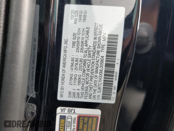 2021 Acura RDX with VIN 5J8TC1H3XML005804, listed as a Copart auction lot 71709914 with 53,805 mi miles and Non Repairable. Bid and sale history available at carsss.com. Image 14.
