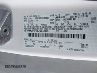 2018 Ford Escape S with VIN 1FMCU0F78JUC49805, listed as a IAAI auction lot 42690048 with 80,918 mi miles and . Bid and sale history available at DreamBid. Image 9.