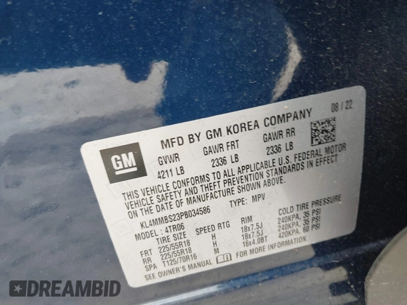 2023 Buick Encore GX Preferred with VIN KL4MMBS23PB034586, listed as a IAAI auction lot 42342330 with 12,272 mi miles and . Bid and sale history available at DreamBid. Image 9.