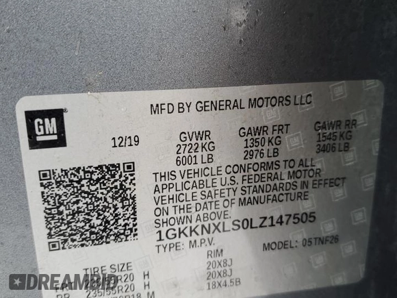 2020 GMC Acadia Denali with VIN 1GKKNXLS0LZ147505, listed as a Copart auction lot 44111405 with 109,965 mi miles and Salvage title. Bid and sale history available at DreamBid. Image 14.