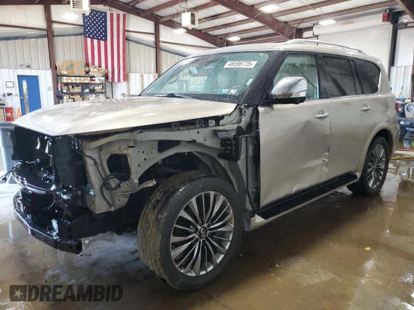 2021 Infiniti QX80 SENSORY with VIN JN8AZ2BE6M9273576, listed as a Copart auction lot 48598775 with 119,294 mi miles and Salvage Title. Bid and sale history available at carsss.com. Image 1.