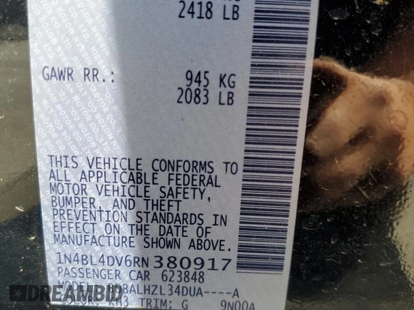 2024 Nissan Altima SV with VIN 1N4BL4DV6RN380917, listed as a Copart auction lot 50172175 with 33,036 mi miles and Salvage Title. Bid and sale history available at DreamBid. Image 15.