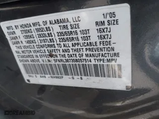 2005 Honda Odyssey EX-L with VIN 5FNRL38735B057514, listed as a IAAI auction lot 41762185 with 264,851 mi miles. Bid and sale history available at carsss.com. Image 9.