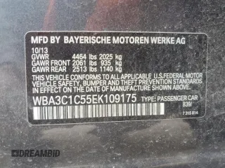 2014 BMW 3 Series 328i with VIN WBA3C1C55EK109175, listed as a Copart auction lot 60646514 with 143,347 mi miles and Salvage title. Bid and sale history available at DreamBid. Image 12.