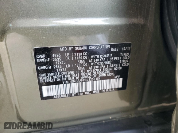 2018 Subaru Outback Premium z VIN 4S4BSAFC3J3256154, wystawiony jako Copart lot #54427235 z przebiegiem 53 820 mil mil oraz Szkoda całkowita • Salvage title. Historia ofert i sprzedaży dostępna na DreamBid. Obrazek 13.
