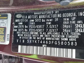 2015 Kia Sorento LX with VIN 5XYKT4A63FG580583, listed as a IAAI auction lot 41973073 with 114,963 mi miles and . Bid and sale history available at DreamBid. Image 9.
