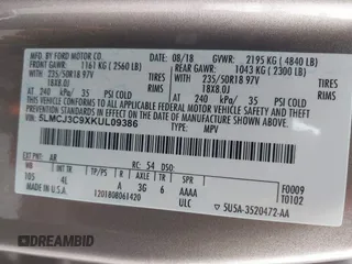2019 Lincoln MKC Reserve with VIN 5LMCJ3C9XKUL09386, listed as a IAAI auction lot 41857681 with 66,101 mi miles and . Bid and sale history available at DreamBid. Image 9.