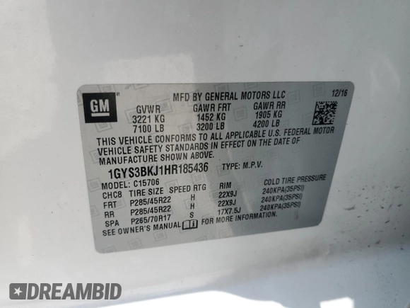 2017 Cadillac Escalade Luxury z VIN 1GYS3BKJ1HR185436, wystawiony jako Copart lot #55443125 z przebiegiem 142 645 mil mil oraz Szkoda całkowita • Salvage title. Historia ofert i sprzedaży dostępna na DreamBid. Obrazek 14.