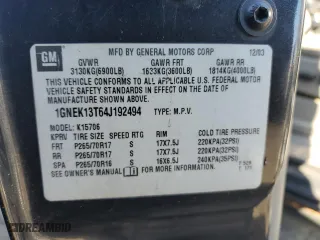 2004 Chevrolet Tahoe LT with VIN 1GNEK13T64J192494, listed as a Copart auction lot 46248415 with 261,039 mi miles and Salvage Title. Bid and sale history available at carsss.com. Image 13.