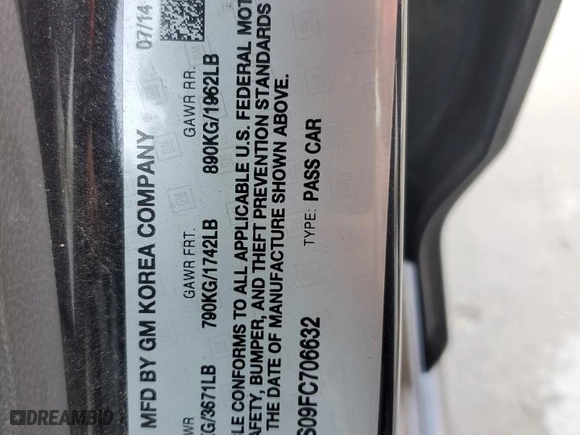 2015 Chevrolet Spark EV LT with VIN KL8CL6S09FC706632, listed as a Copart auction lot 44322405 with 39269 miles and Clean Title. Bid and sale history available at carsss.com. Image 12.