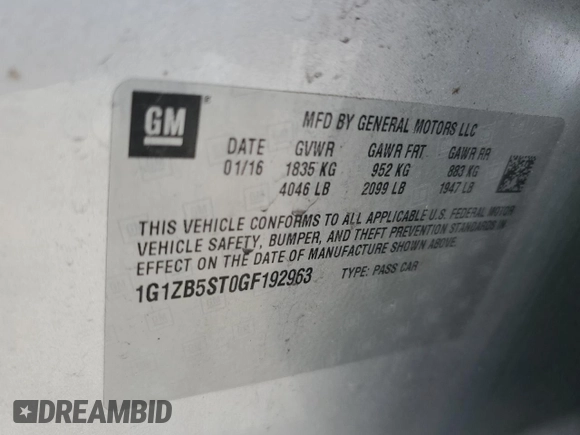 2016 Chevrolet Malibu LS with VIN 1G1ZB5ST0GF192963, listed as a Copart auction lot 54157315 with 141,007 mi miles and Salvage Title. Bid and sale history available at carsss.com. Image 13.