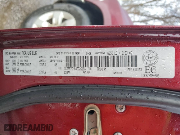 2018 Ram 1500 SLT z VIN 1C6RR7GM8JS226184, wystawiony jako Copart lot #84210974 z przebiegiem 162 991 mil mil oraz Szkoda całkowita • Salvage title. Historia ofert i sprzedaży dostępna na DreamBid. Obrazek 12.