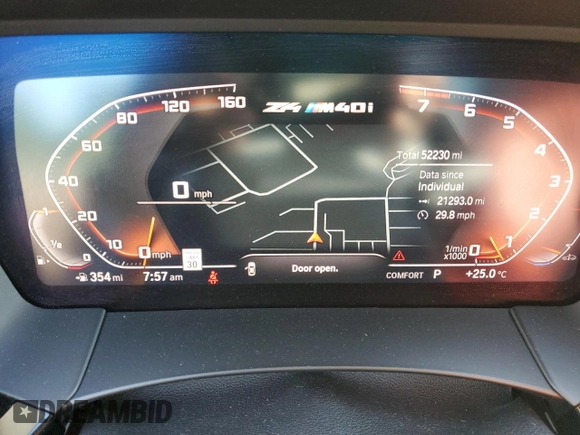 2020 BMW Z4 sDriveM40i z VIN WBAHF9C00LWW76934, wystawiony jako Copart lot #55810755 z przebiegiem 52 230 mil mil oraz Szkody całkowita. Historia ofert i sprzedaży dostępna na DreamBid. Obrazek 9.