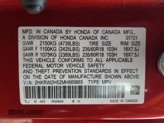 2021 Honda CR-V EX with VIN 2HKRW2H52MH669865, listed as a Copart auction lot 45858275 with 53,301 mi miles and Clean Title. Bid and sale history available at carsss.com. Image 13.