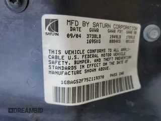 2005 Saturn ION ION 1 with VIN 1G8AG52F75Z119370, listed as a Copart auction lot 42435965 with 129,972 mi miles and Salvage Title. Bid and sale history available at DreamBid. Image 12.