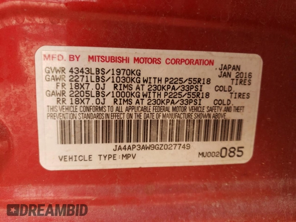 2016 Mitsubishi Outlander Sport 2.4 SE with VIN JA4AP3AW9GZ027749, listed as a Copart auction lot 44528845 with 107,322 mi miles and Salvage Title. Bid and sale history available at carsss.com. Image 16.