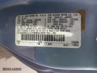 1997 Nissan Quest XE with VIN 4N2DN1117VD801599, listed as a IAAI auction lot 41558507 with 205,064 mi miles. Bid and sale history available at carsss.com. Image 9.