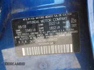 2019 Hyundai Accent SE with VIN 3KPC24A35KE049633, listed as a IAAI auction lot 42004181 with 74,920 mi miles. Bid and sale history available at carsss.com. Image 9.