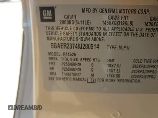 2008 Buick Enclave CXL with VIN 5GAER23748J280514, listed as a IAAI auction lot 42029945 with 170,506 mi miles and . Bid and sale history available at DreamBid. Image 9.