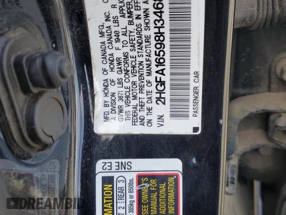 2008 Honda Civic LX with VIN 2HGFA16598H346895, listed as a Copart auction lot 51502705 with 261,390 mi miles and Salvage Title. Bid and sale history available at DreamBid. Image 12.