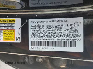 2018 Honda Accord EX with VIN 1HGCV1F48JA092308, listed as a Copart auction lot 58187935 with 146,928 mi miles and Salvage title. Bid and sale history available at DreamBid. Image 12.