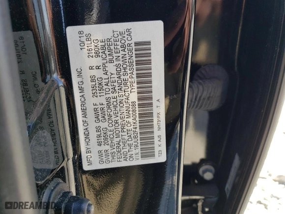 2019 Acura TLX w/Technology Pkg with VIN 19UUB2F41KA008088, listed as a Copart auction lot 50842625 with 54,983 mi miles and Salvage Title. Bid and sale history available at carsss.com. Image 13.